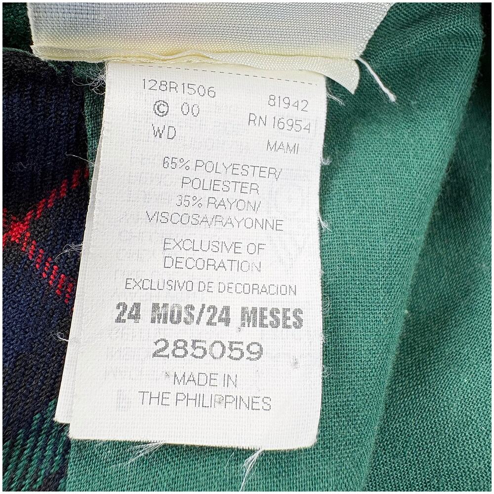 VTG Baby Togs Smocked Plaid Dress Toddler Girls 24M Green Navy Holiday Photos - Picture 9 of 11